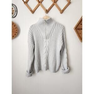 Venus ice blue super soft mock neck chunky knit sweater rhinestone pull XL